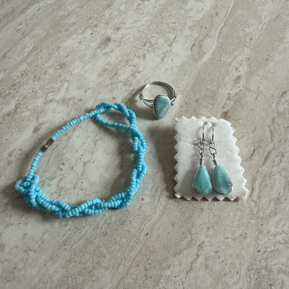 Dominican Republic Larimar Jewelry Set (Earrings & Ring)